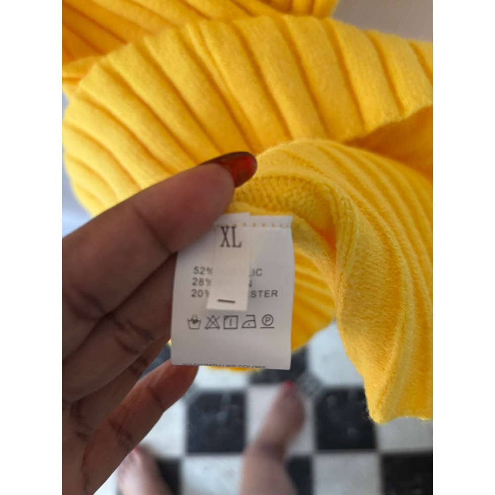 Women's Ribbed Knit Midi Dress Yellow Size XL - Picture 3 of 4